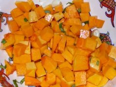 cubed butternut squash with olive oil and sage